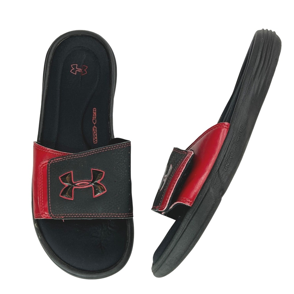 Under Armour Black Red Ignite Slides Mens 10 Adjustable 4D Foam 1235584-004